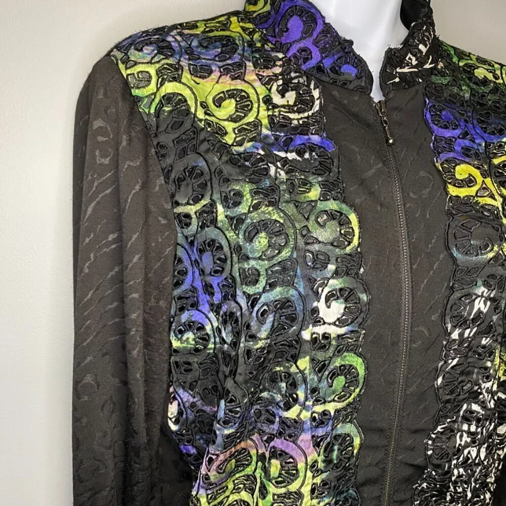 VTG Alberto Makali Artsy‎ Leopard Rainbow Zip Lightweight Jacket Womens Sz M